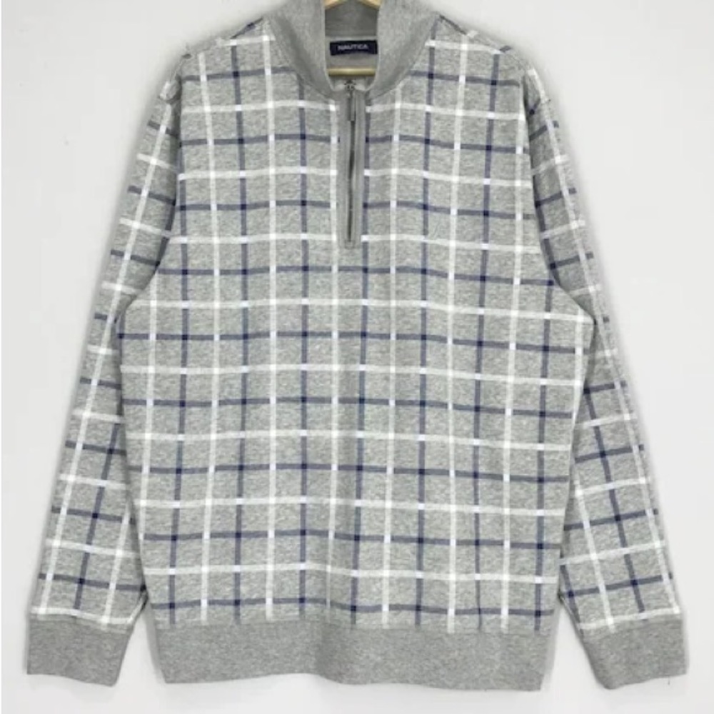 Vintage Nautica Sailing Gear Gray Checkered Sweatshirt Nautica Crewneck Size XL - Picture 1 of 12
